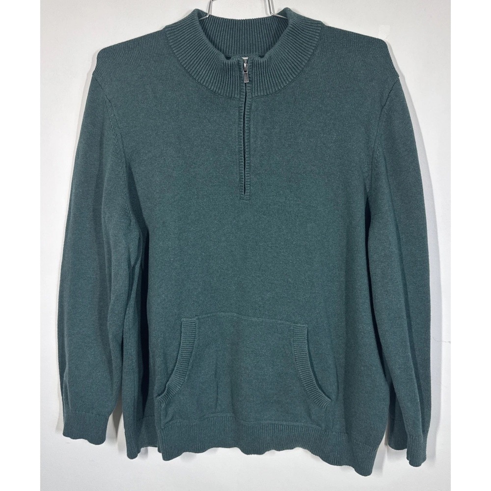 LL Bean Green Wicked Soft Cotton Cashmere 1/4 Zip Pullover Sweater Mens 3XL Warm